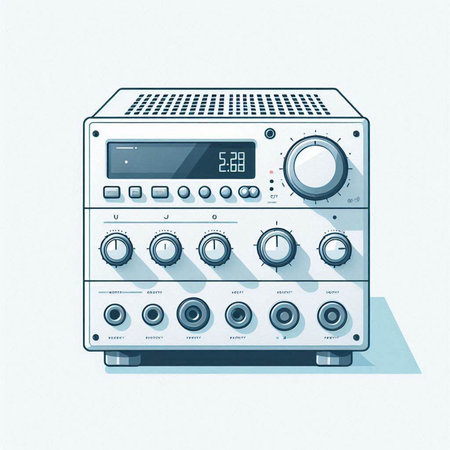 Vector illustration of a retro radio cassette player on a white background.