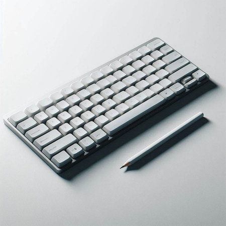 Pencil and computer keyboard on a white background, close-up