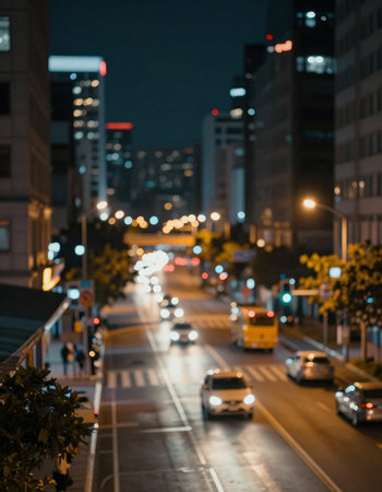 blurred of car on city street at night, bokeh background