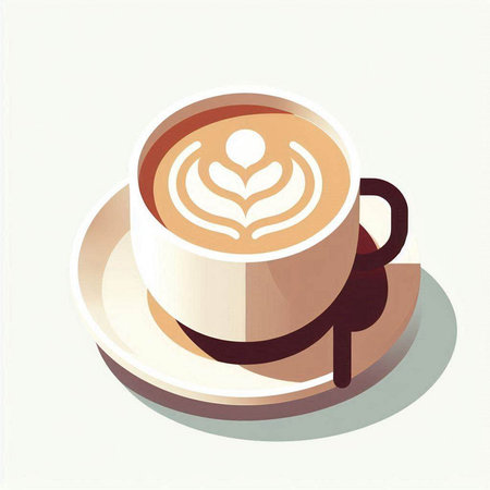 Coffee cup with latte art. Vector illustration on white background.の写真素材
