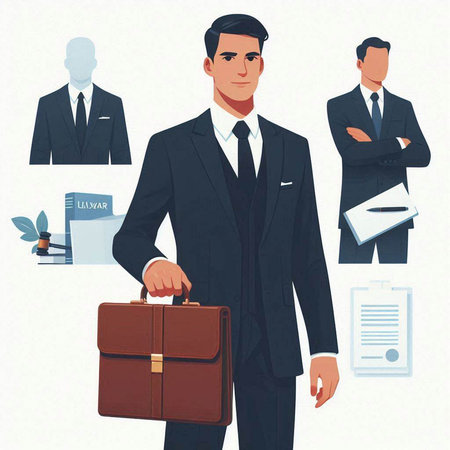 Businessman with briefcase and documents. Vector illustration in flat styleの写真素材