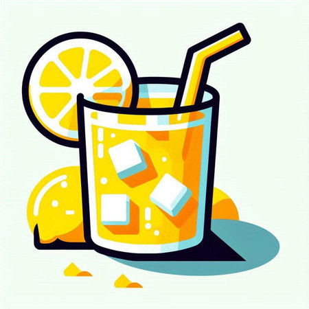 Cocktail with lemon and ice. Vector illustration in flat style