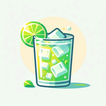 Cocktail with lime and ice. Vector illustration in flat style.の写真素材