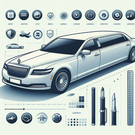 High-quality rendering of a luxury car in front of a futuristic user interfaceの写真素材