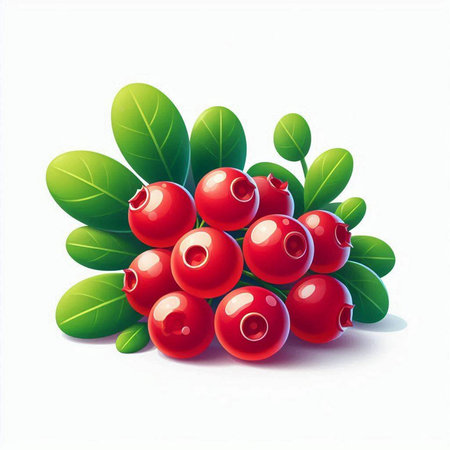 Cranberry with green leaves isolated on white background. Vector illustration.の写真素材