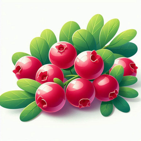Cranberries with green leaves on white background. Vector illustration.の写真素材