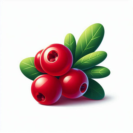Cranberries with leaves isolated on white background. Vector illustration.の写真素材