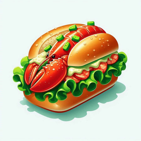 Illustration of a hamburger with lettuce and tomato.の写真素材
