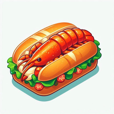 Illustration of a sandwich with lobster on a white background.の写真素材