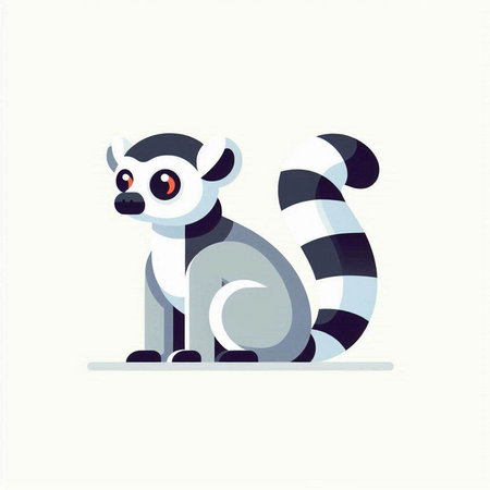 Cute cartoon lemur isolated on white background. Flat vector illustration.