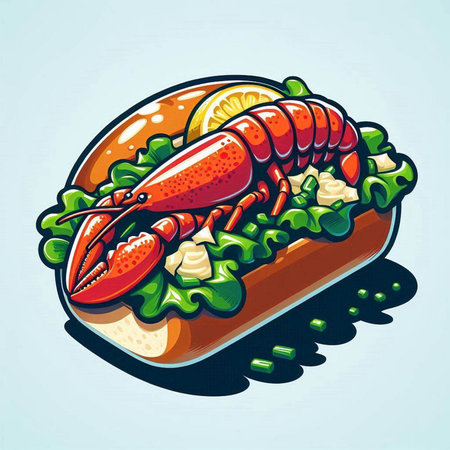 Lobster with salad and lemon in a sandwich. Vector illustration.の写真素材