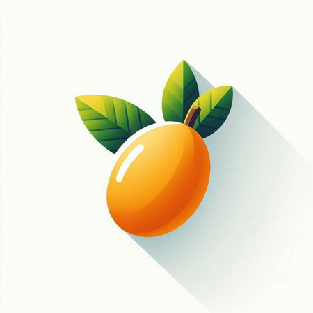 mango fruit with long shadow on white background, vector illustration.
