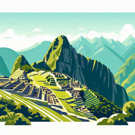 Machu Picchu. Cusco Peru. Vector illustration.