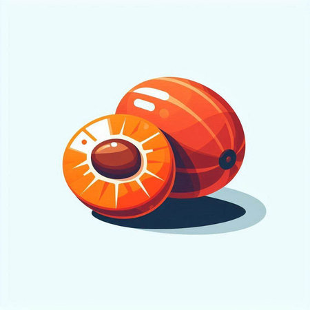 Fresh apricot on a light blue background. Vector illustration.