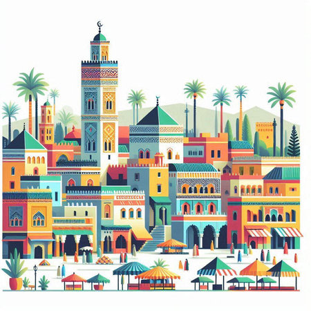 Koutoubia Mosque in Marrakesh, Morocco. Vector illustrationの写真素材