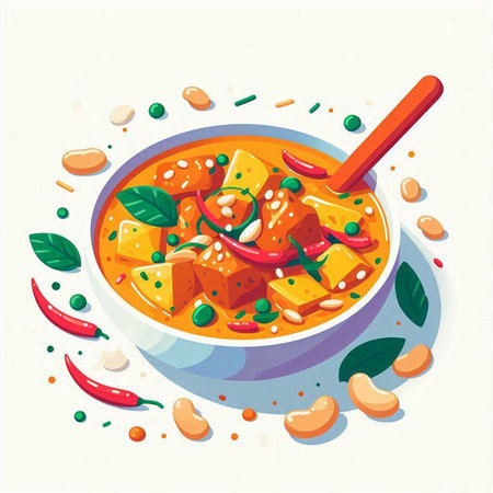 Thai spicy soup in bowl on white background. Vector illustration.の写真素材