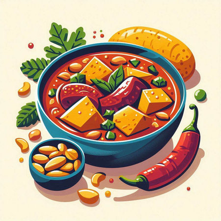 Mexican chili con carne in a bowl. Vector illustration.の写真素材