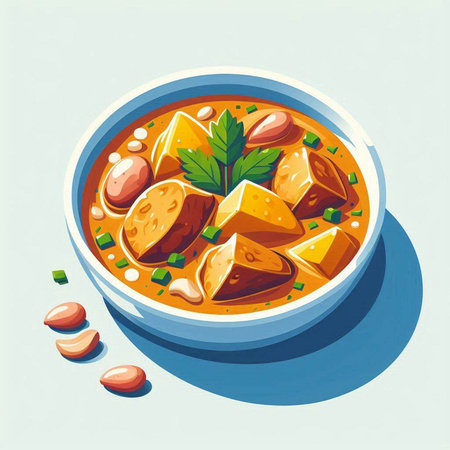 Illustration of a bowl of chinese tom yum soup.の写真素材
