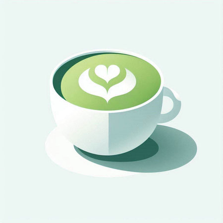 Coffee cup with a heart on a light green background.