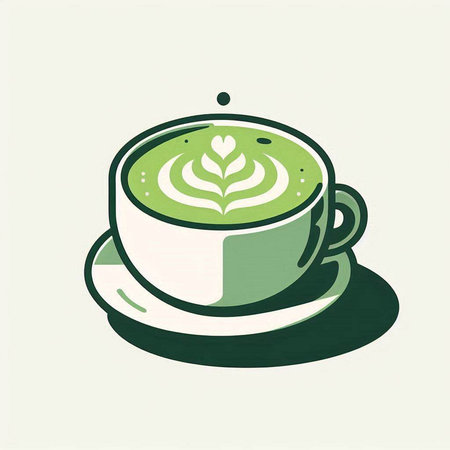 Green tea cup with latte art. Vector illustration. EPS 10の写真素材