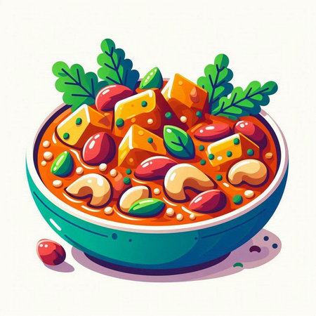 Vector illustration of a bowl of chili con carne in cartoon styleの写真素材