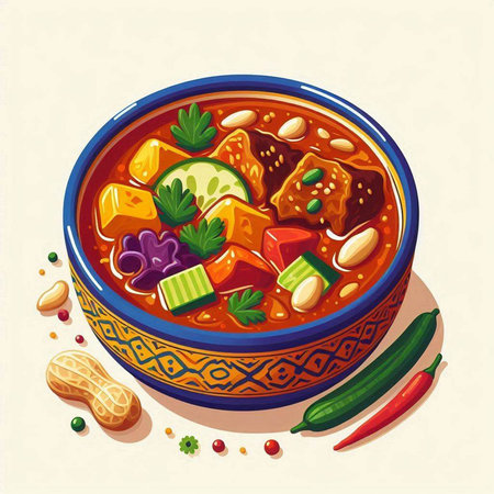 Illustration of a bowl of hot and spicy soup.の写真素材