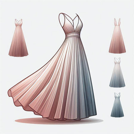Set of wedding dresses in pastel colors. Vector illustration isolated on white background.