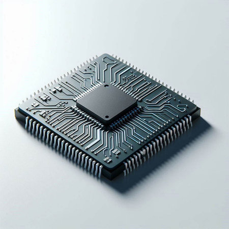 Computer microchip isolated on a white background. Close-up.