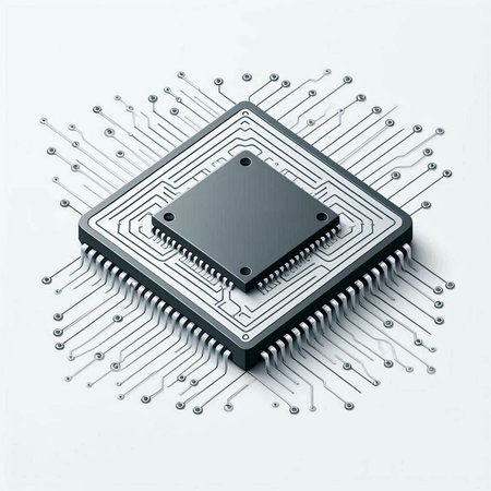 Circuit board with microchip on white background. 3d renderingの写真素材