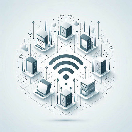 Vector isometric cloud computing concept with connected lines and dots. Technology background....