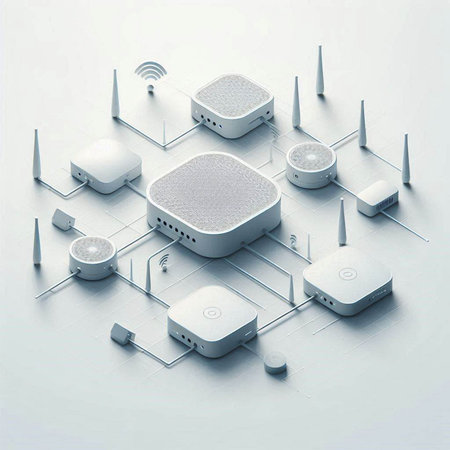 Wireless router on a white background. 3d render illustration.の写真素材