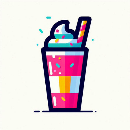 Colorful milkshake icon in flat style. Vector illustration.の写真素材