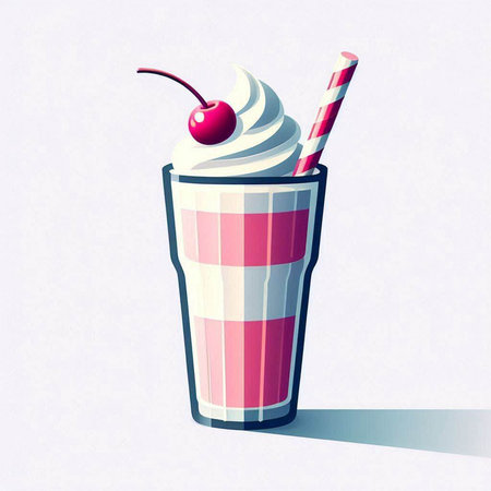 Illustration of a milkshake in a glass with a cherryの写真素材