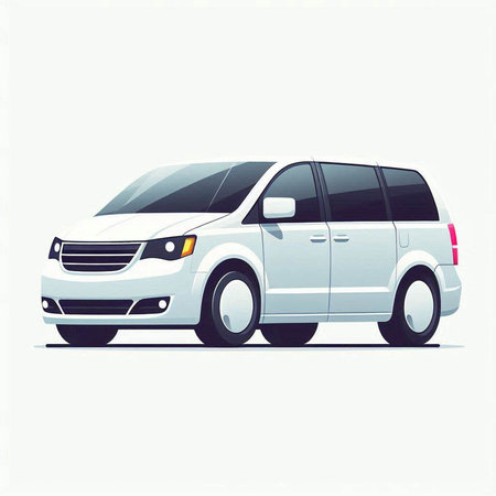 Vector illustration of a white minivan on a white background. Side view.