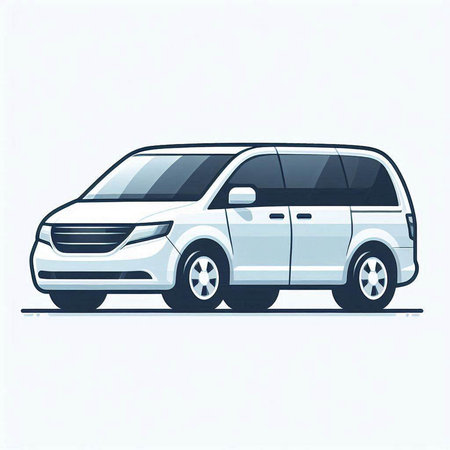 Vector illustration of a white van on a white background. Side view.