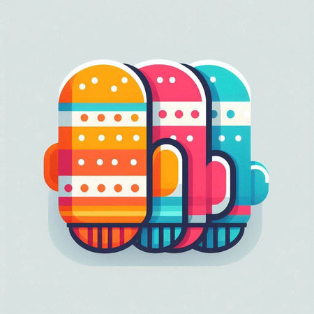 Vector illustration of knitted mittens. Colorful knitted mittens icon.の写真素材