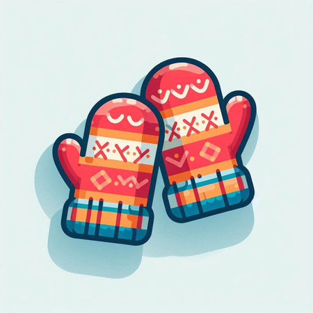 Hand drawn vector illustration of a pair of knitted mittens.の写真素材