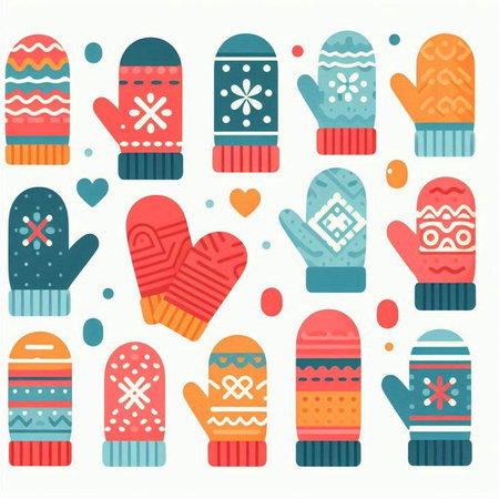 Set of knitted mittens. Winter clothes. Vector illustration.の写真素材