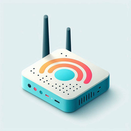 Wireless internet router on blue background. Vector illustration. Eps 10.の写真素材