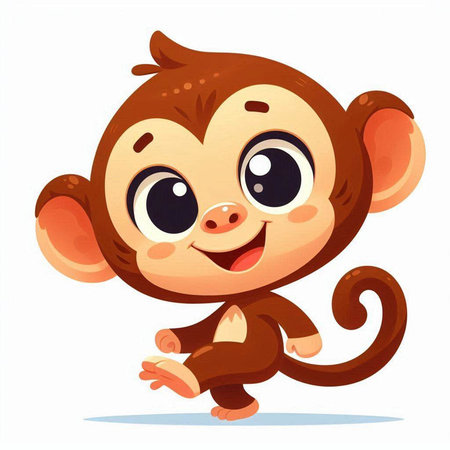 Cute cartoon baby monkey isolated on white background. Vector illustration.