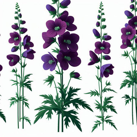 Seamless pattern with purple wild flowers on a white background.の写真素材