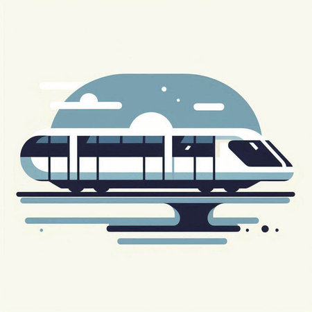 Modern high speed train on the road. Vector illustration in flat style.