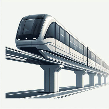 Modern high-speed train on the bridge. 3D rendering.