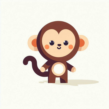 Cute cartoon monkey on a white background. Vector illustration, flat design.