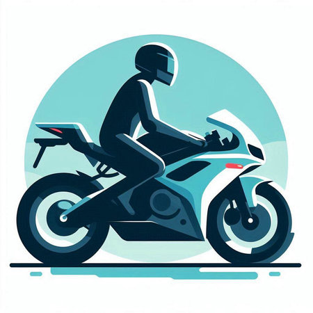 Motorcycle rider vector illustration. Motorcycle silhouette on blue background.