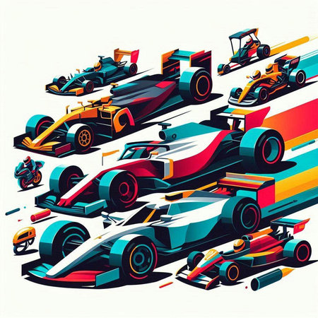 Set of racing cars isolated on a white background. Vector illustration.