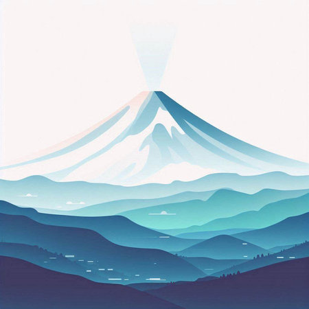 Mountain landscape. Fuji mountain in the fog. Vector illustration.