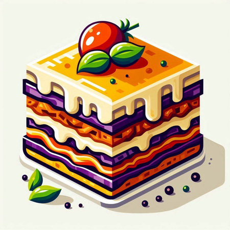 Illustration of a layered cake with berries and cream. Vector illustration.の写真素材