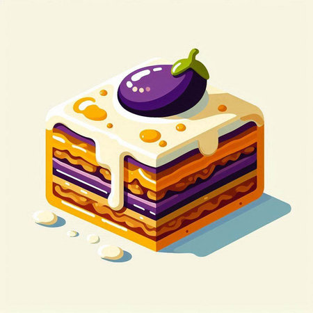 Isometric layered cake with cream and caramel. Vector illustration for your designの写真素材