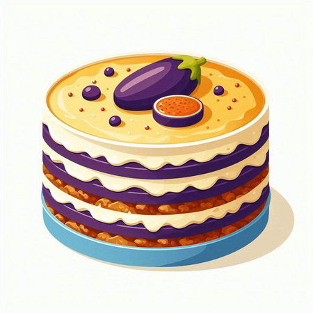 Eggplant cake isolated on a white background. Vector illustration.